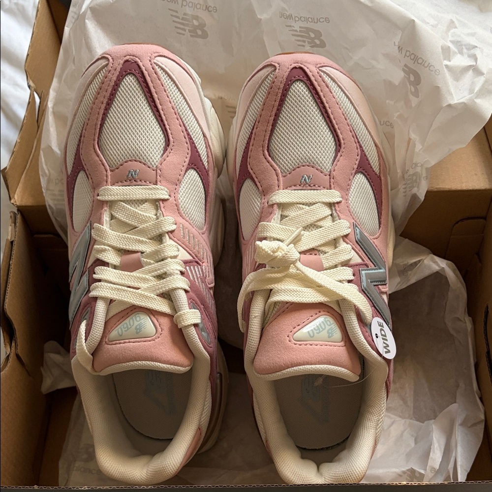 9060 New Balance Pink and White Athletic Shoes